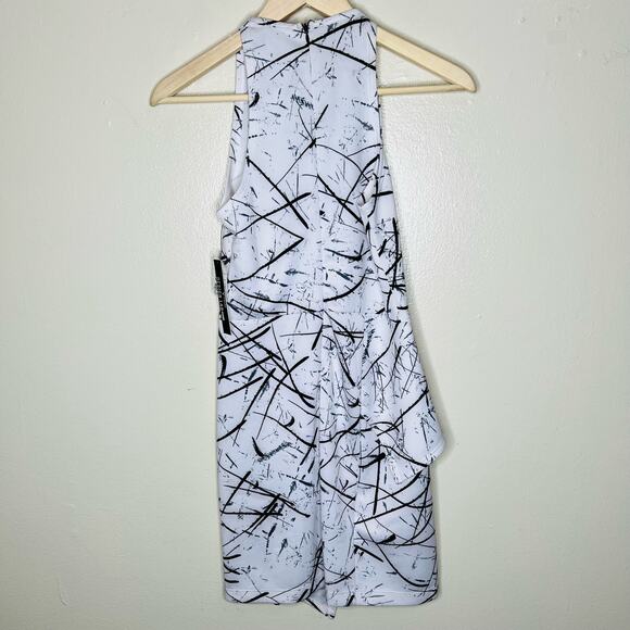 Y Yigal x Design Lab Sheath Dress 2 XS Black White Mini Peplum High Neck New - Picture 9 of 13